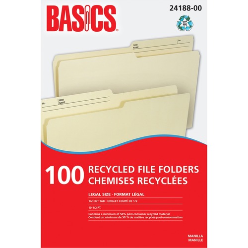 Basics® Recycled Reversible File Folders Legal Manilla 100/box