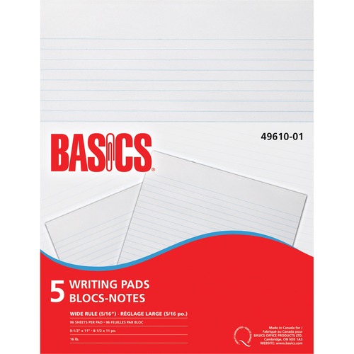 Basics® Writing Pad Wide Rule Letter 96shts 5 pads/pkg